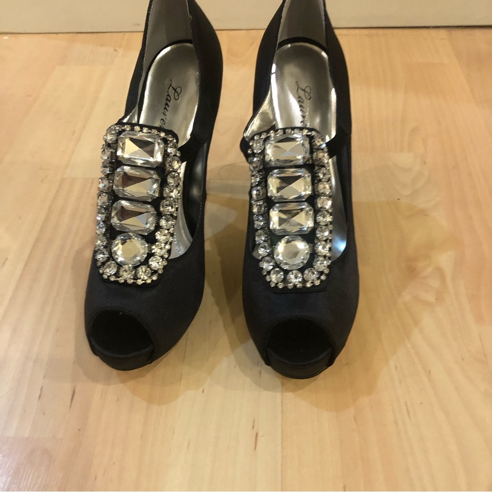 Black Rhinestone Peep-toe Heels - Picture 2 of 5